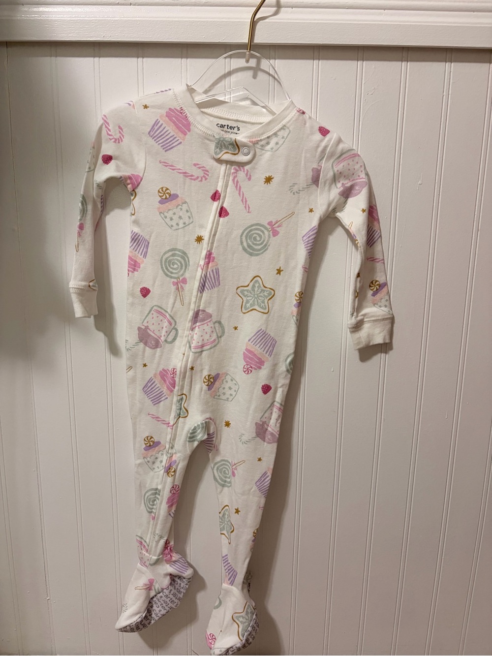 NWOT Carter's White Candy Print Baby One-Piece Footed Pajamas